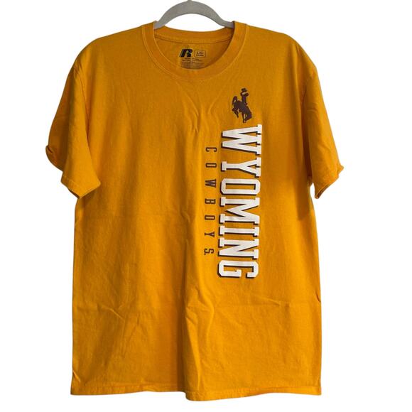 Y2K Wyoming Cowboys Tee Gold Brown Collegiate Unisex Large Russell Cotton - Picture 1 of 14